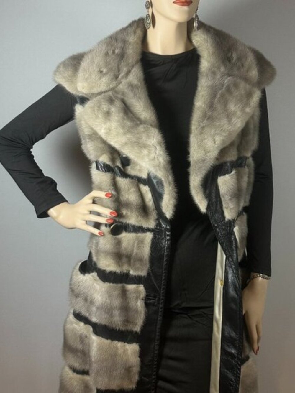 Luxury Striped Mink Vest Jacket with British Lamb Leather Accents